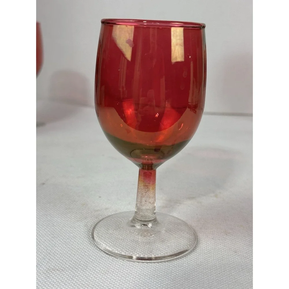 Vintage cranberry stain tulip‎ wine glasses 6 oz set of 5